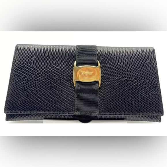 Salvatore Ferragamo Vara Black Leather Long Bifold Wallet Made in ITALY - Picture 2 of 9